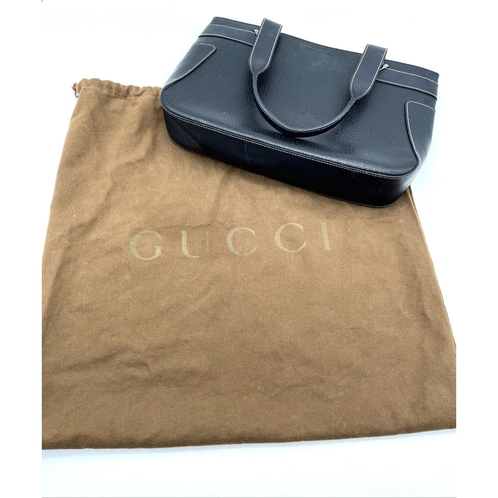 Authentic Gucci Pebbled Leather Tote Shoulder Bag Black GG Lining - Picture 15 of 16